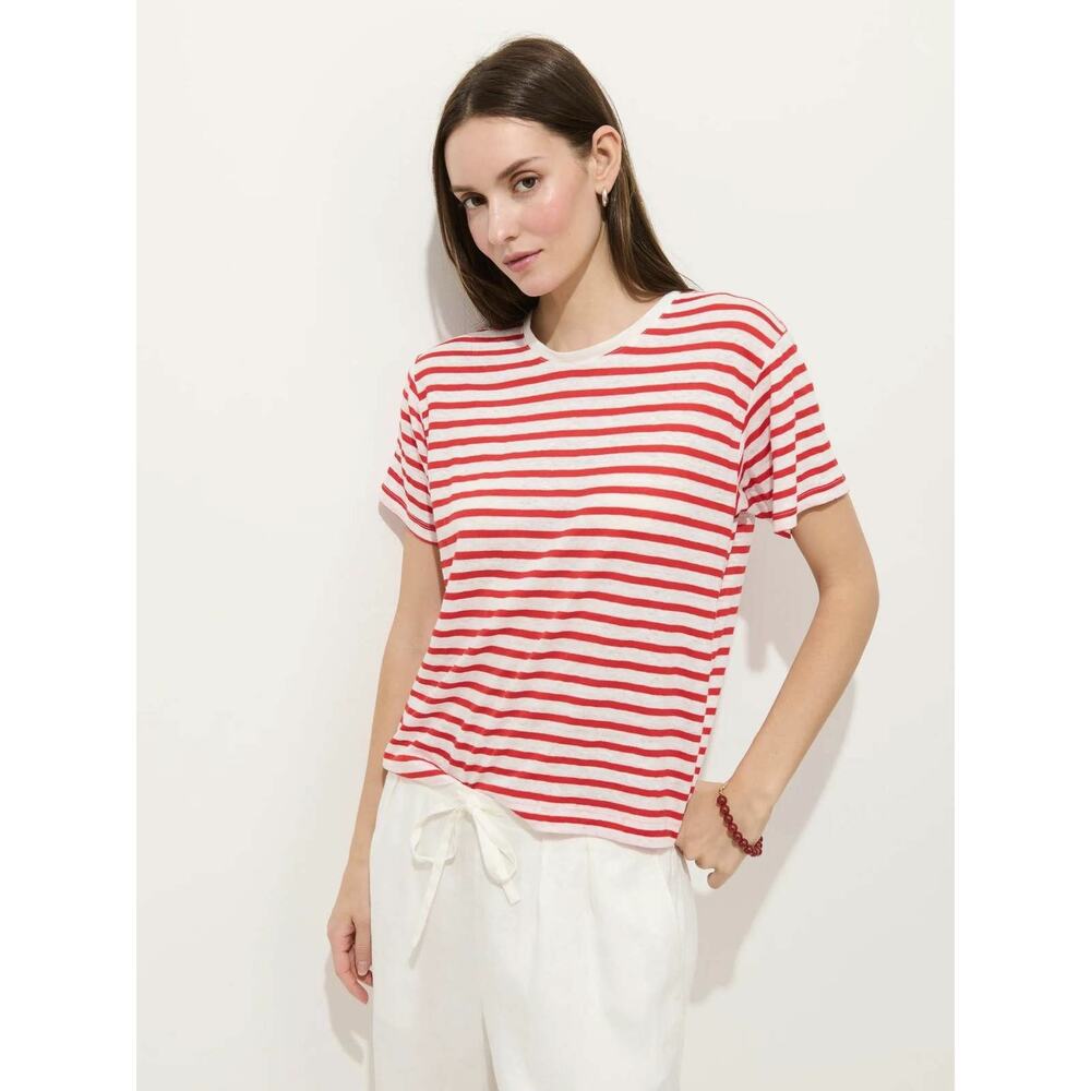 ALEX MILL Linen Cotton Blend Garcon Classic Striped Short Sleeve Top